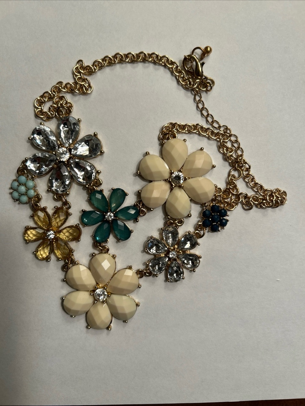Floral Multi-Color Statement Necklace -  Adjustable Gold Chain 18-21”